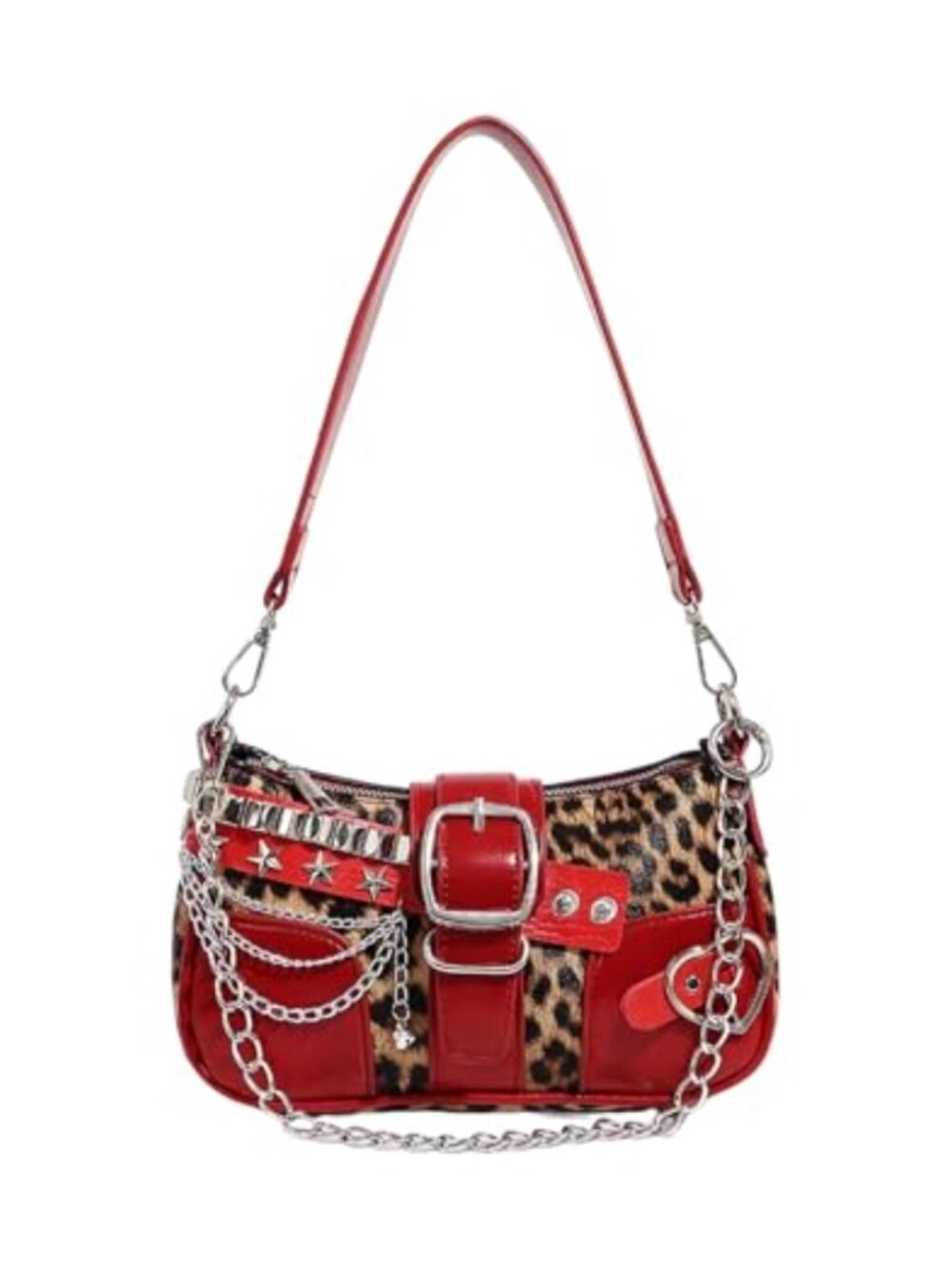 Verdusa Women's Studded Y2K Shoulder Bag Faux Leather Punk Purse with Chain